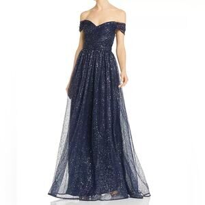 Aidan Mattox Navy Sequin Sweetheart Cap Sleeve Grecian Gown Size 4 NWT